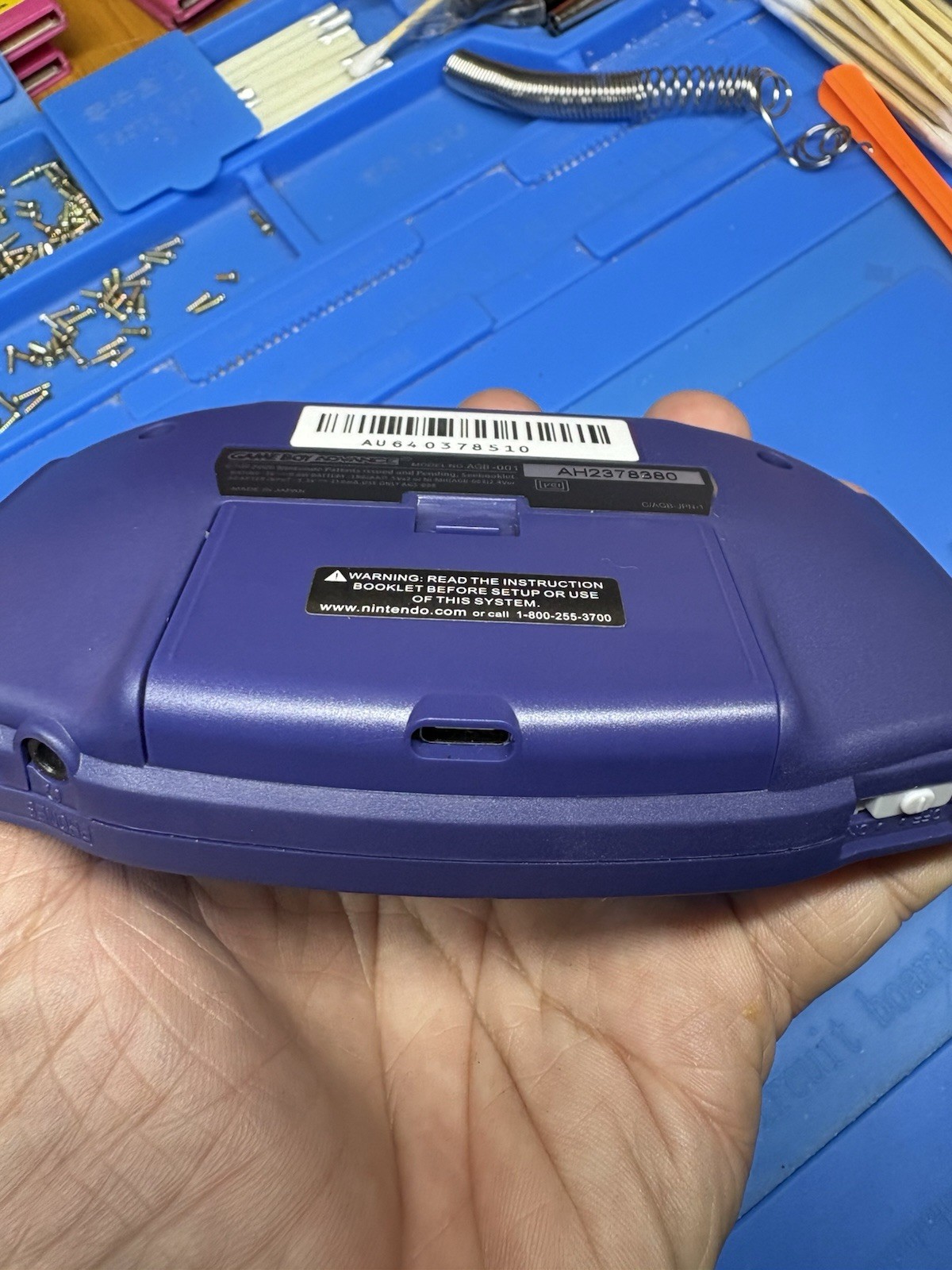 Purple Indigo Gameboy Advance Backlit IPS Screen GBA Nintendo V5 Case 1800 mah