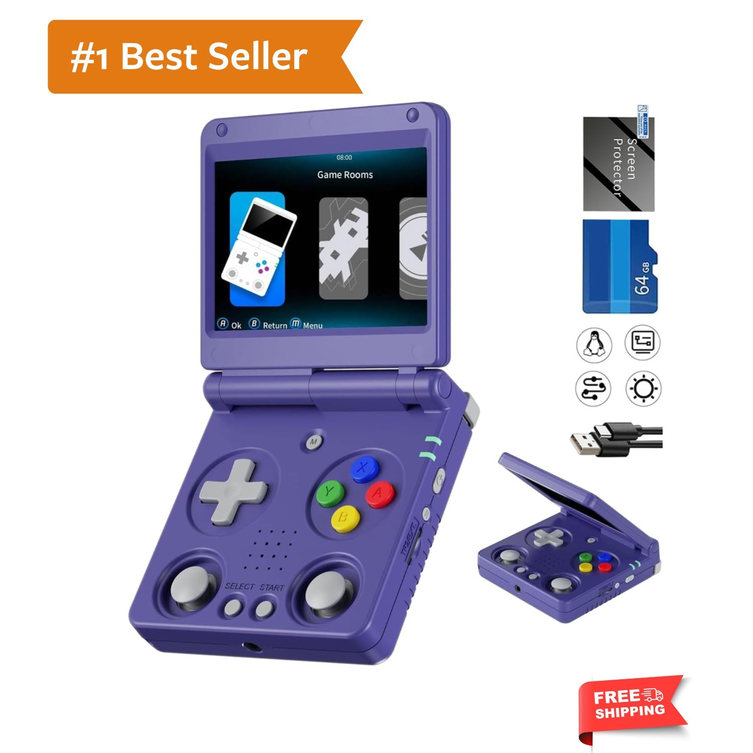 Flip Retro Handheld Game Console Retro Gaming Console with 64G Preloaded 5532…