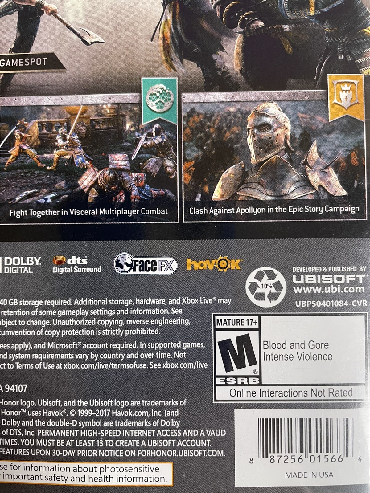 For Honor XBOX One Mature Rating Ubisoft Online Playability