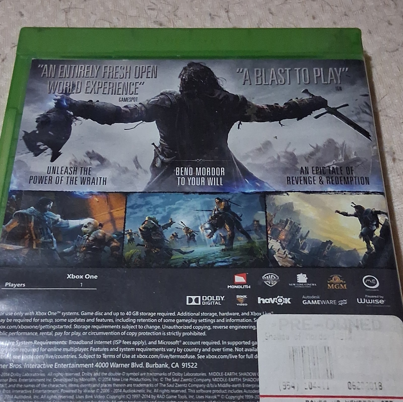 Warner Bros. Middle-earth: Shadow of Mordor – Xbox One Action-Adventure M 2014