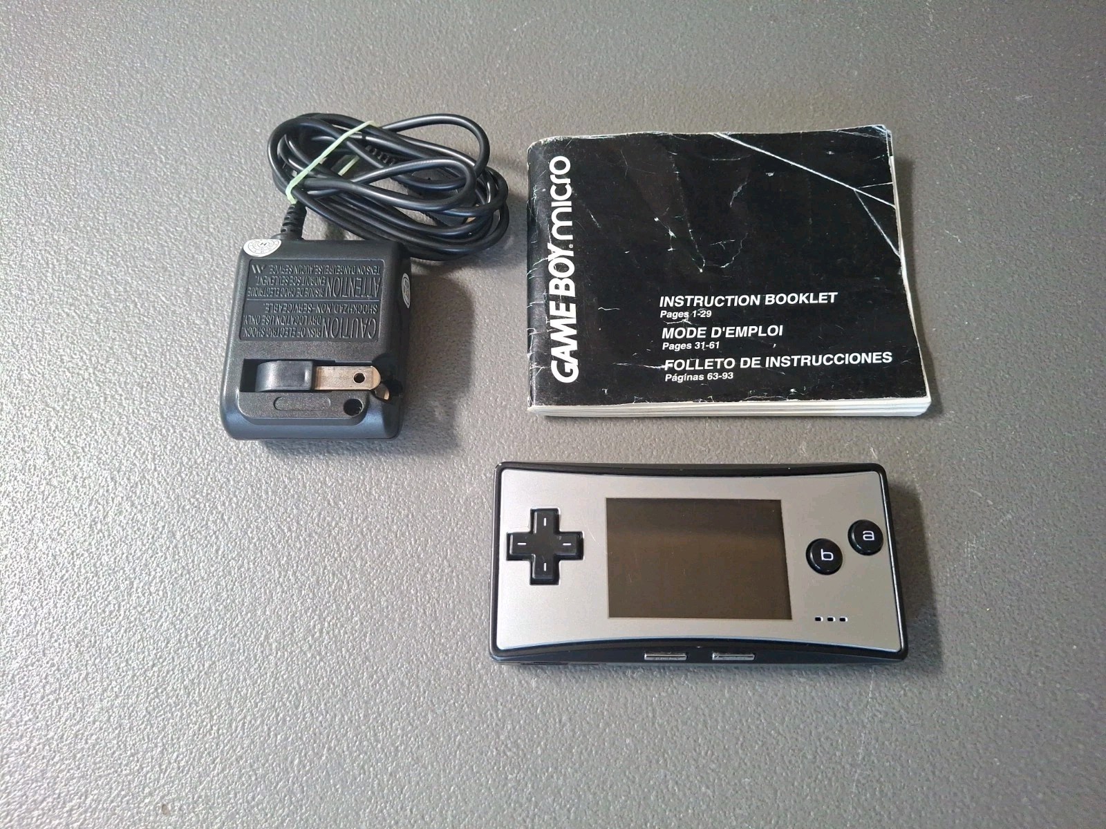 Authentic USA Nintendo Silver & Black Game Boy Micro OXY-001 w/ Charger – WORKS!