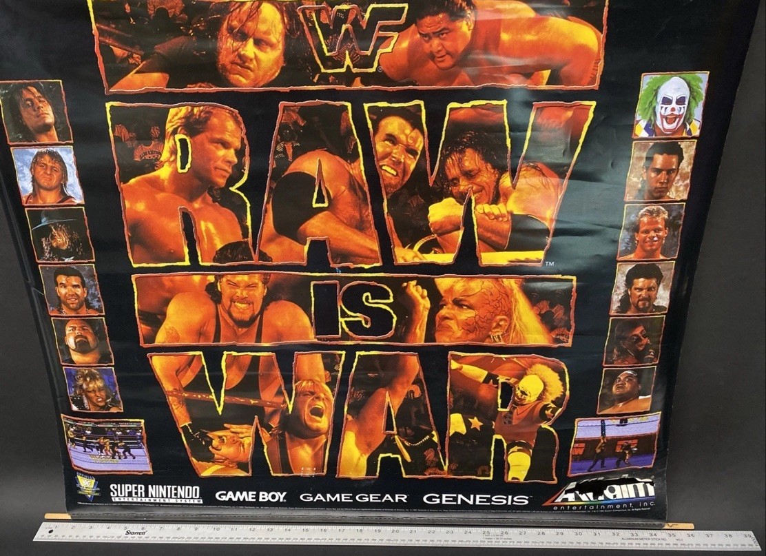 WWF RAW WrestleMania Nintendo SNES Sega Store Display Poster WWE Banner Standee