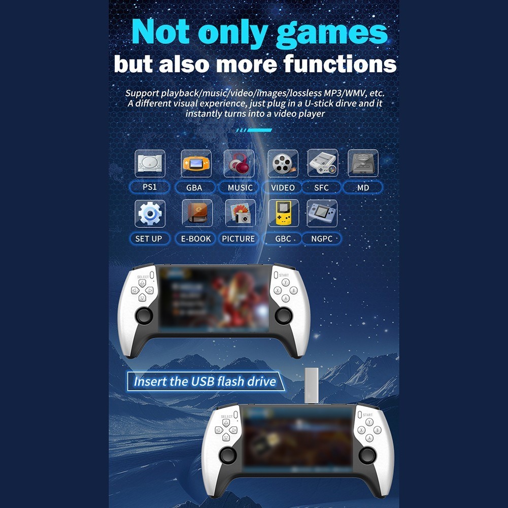 SF3500 Handheld System 5 Inch IPS Screen FHD Output Multimedia Game Player