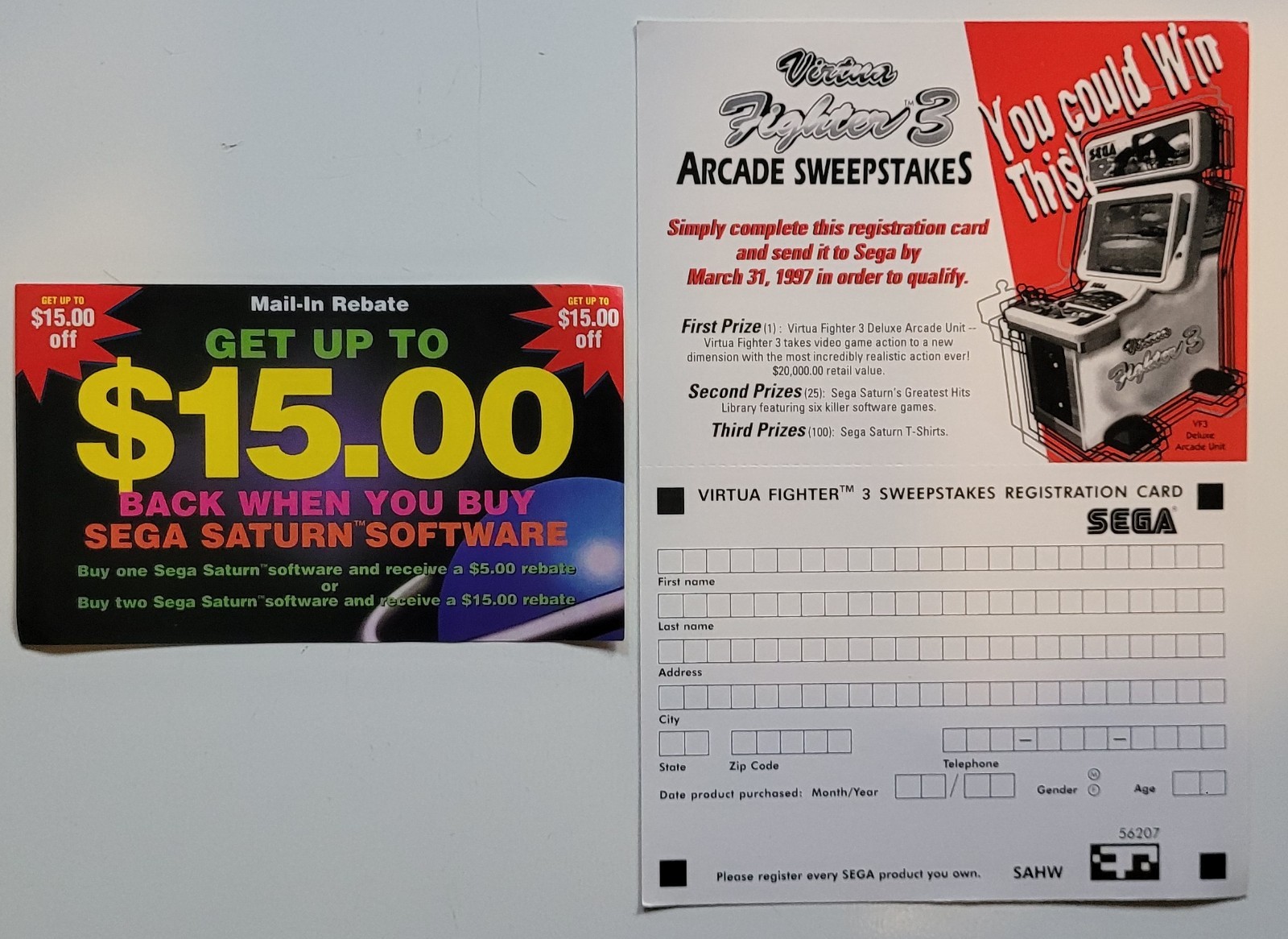 Sega Saturn 3 GamePack Not For Resale Virtua Fighter 2 Daytona Virtua Cop Tested