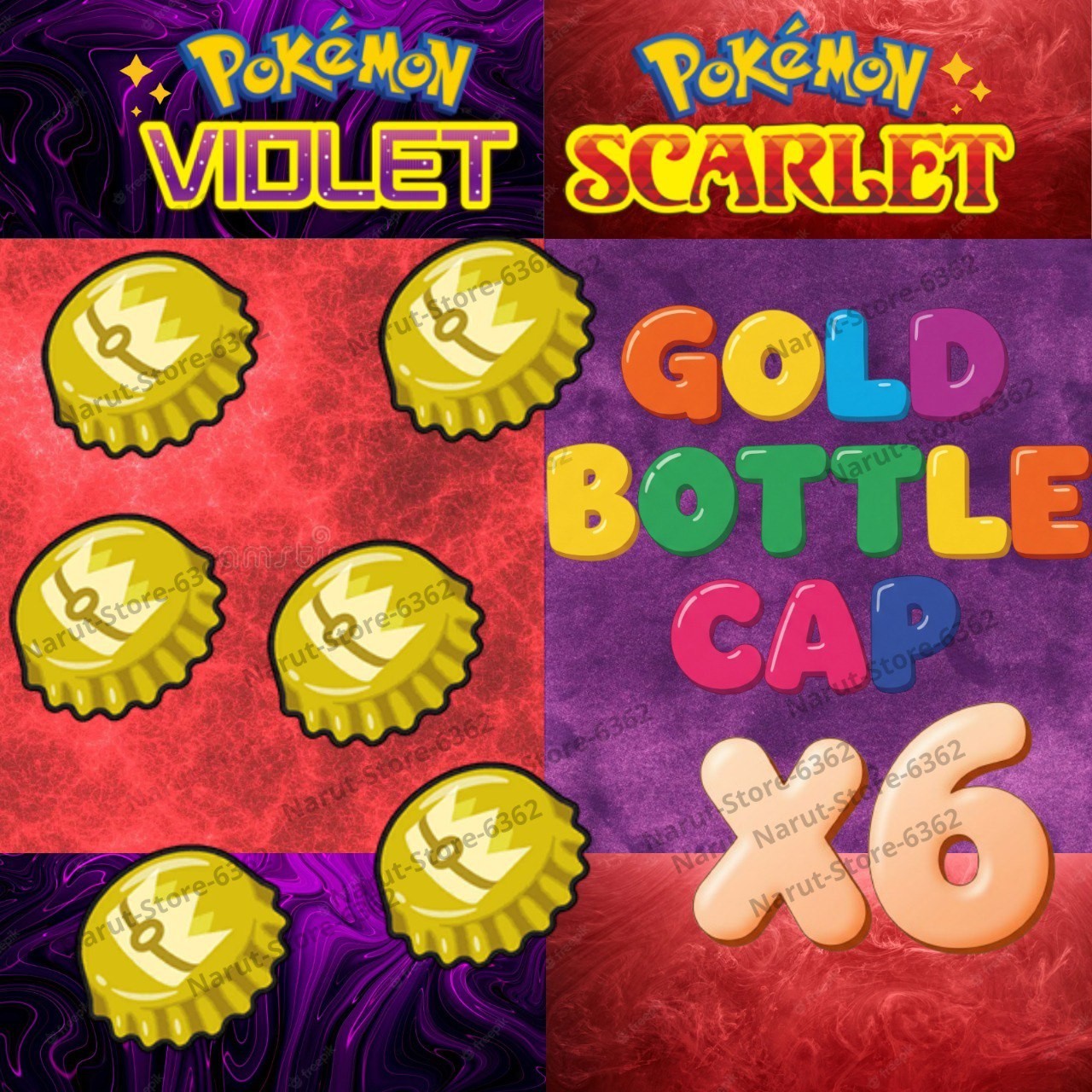 🔥GOLD BOTTLE CAP x6🔥 for Pokemon Scarlet & Violet✨ The teal Mask 🌟Indigo Disk