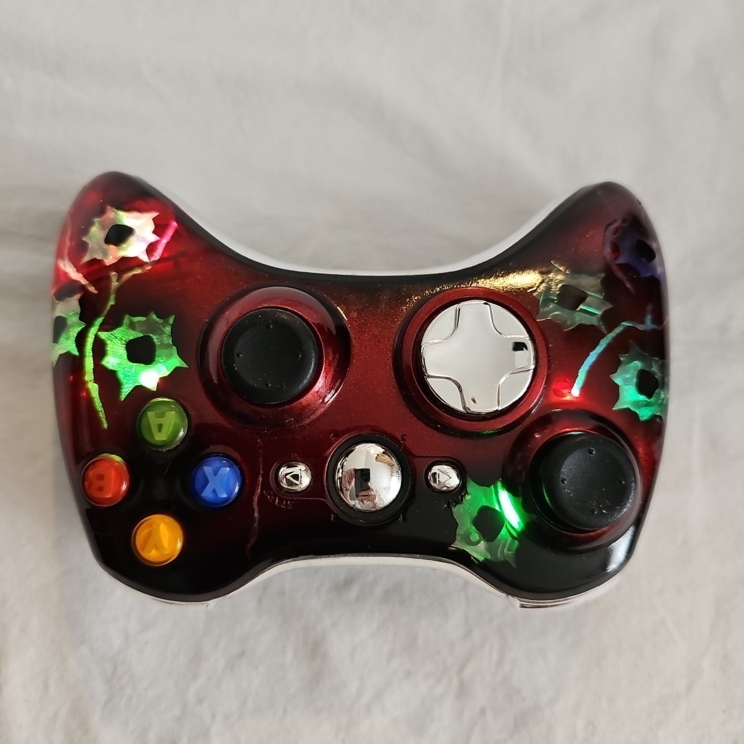 Rare Wireless Xbox 360 Controller Red With Bullet Holes & Changing Color Leds