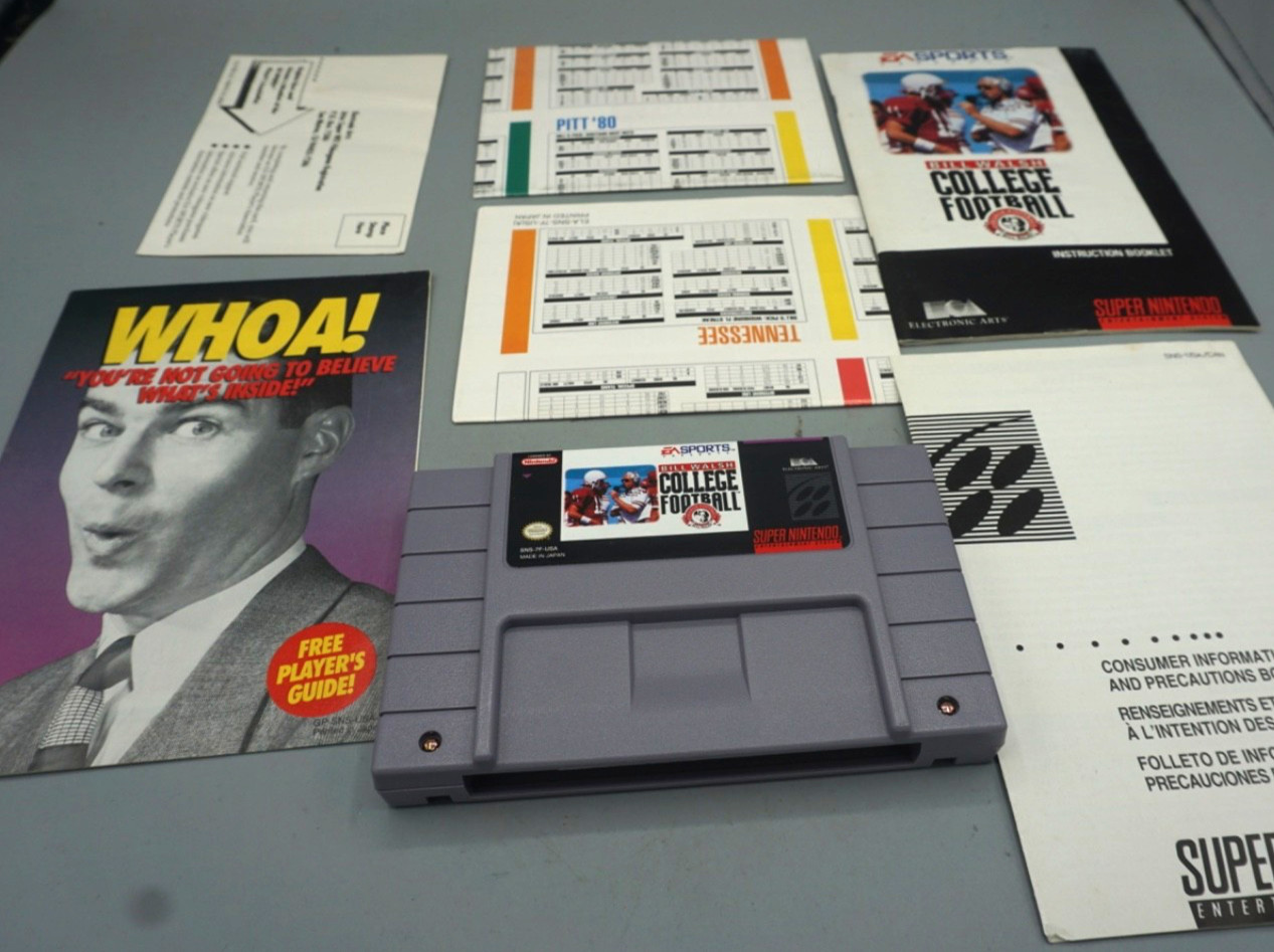 1991 Super Nintendo Bill Walsh College Football Game With Box And Manuals FShip