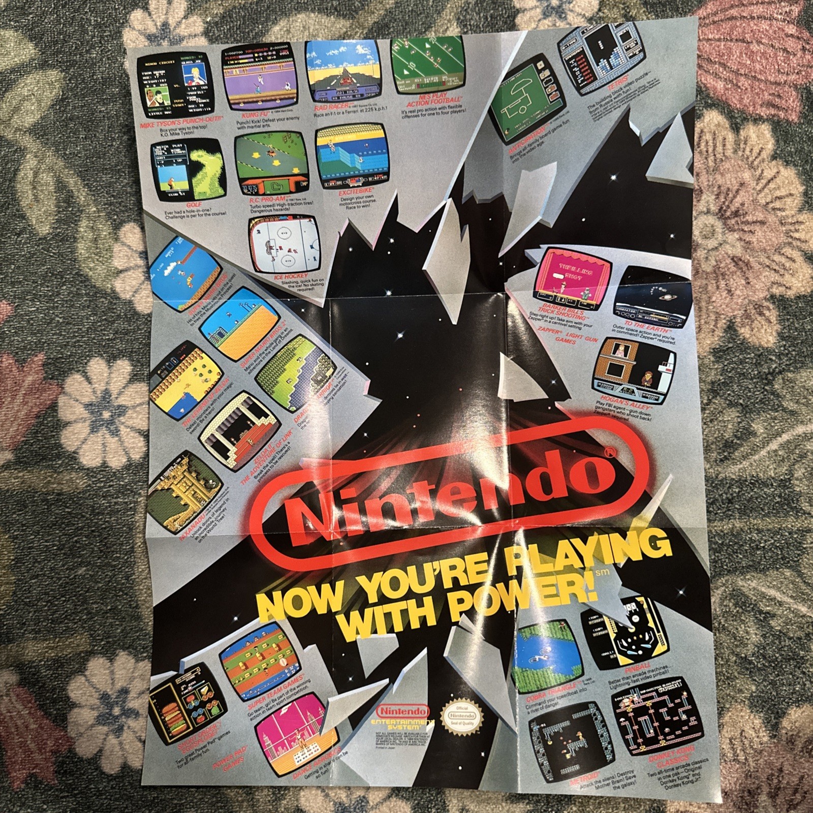 Vintage Nintendo NES ‘ Now Your Playing With Power ‘ Fold Out Poster Insert
