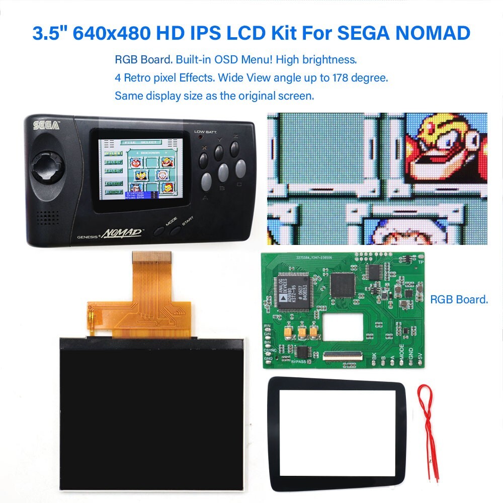 OSD Version 3.5″ 640×480 HD IPS LCD RGB Board LCDDRV RGB For SEGA Nomad Console