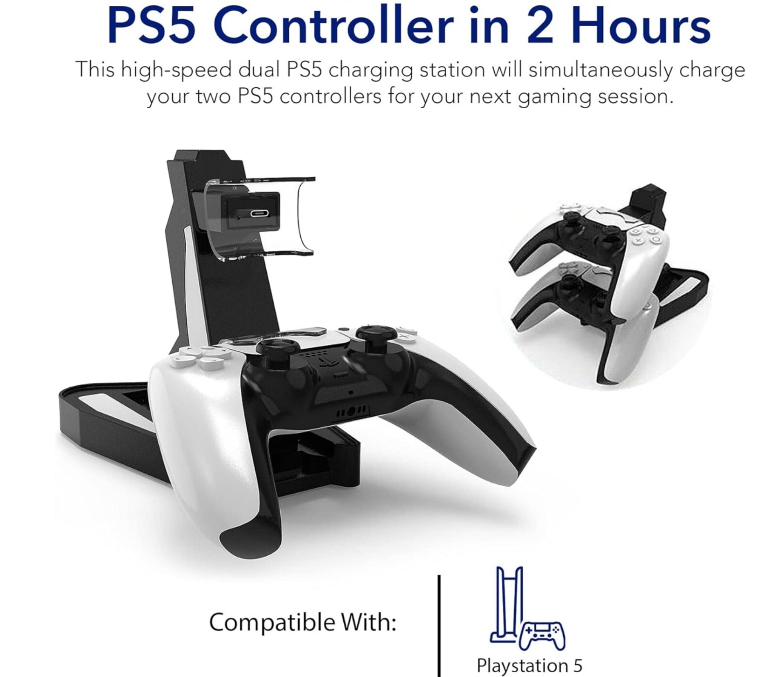 PS5 Controller Charger, Dual Fast Charging Station for PlayStation5 DualSense