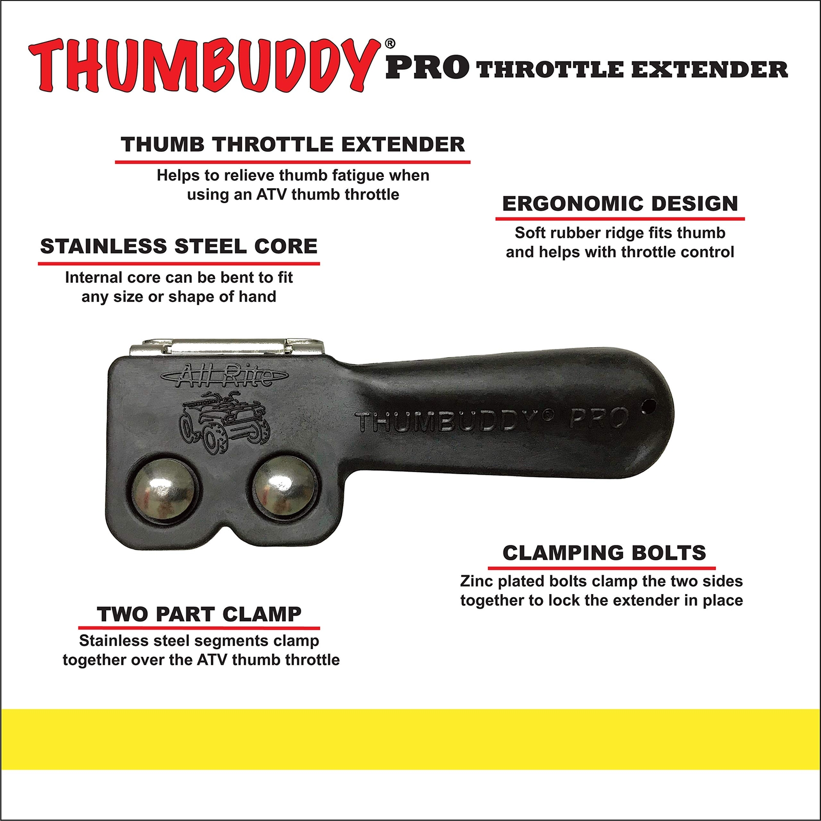 Universal Thumb Throttle Extender for ATV Ergonomic Rubber Comfort Fit
