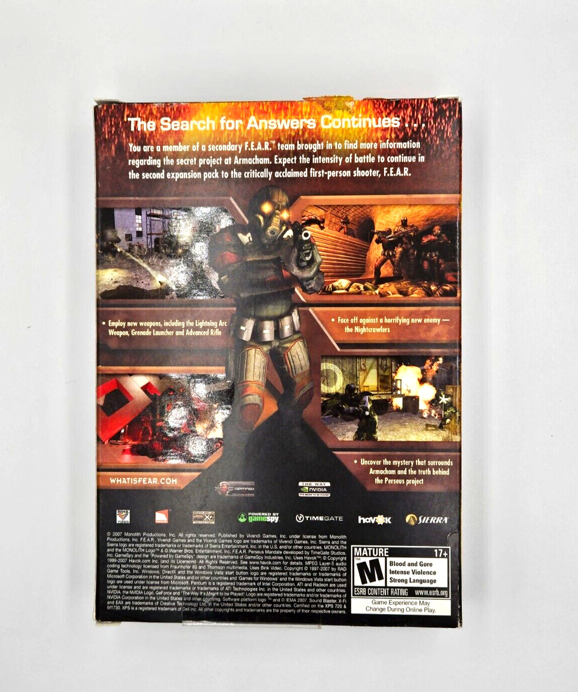 F.E.A.R. Fear Perseus Mandate (PC, 2007) Sierra *Missing User Manual* -VERY GOOD