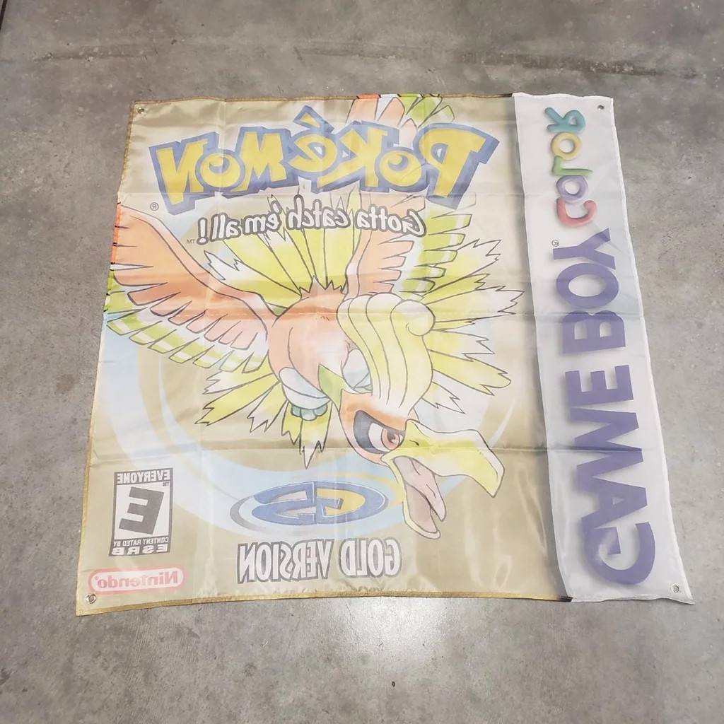 Pokemon Gold Version Gameboy Color Custom Wall Banner Tapestry 3 x 3 Ft