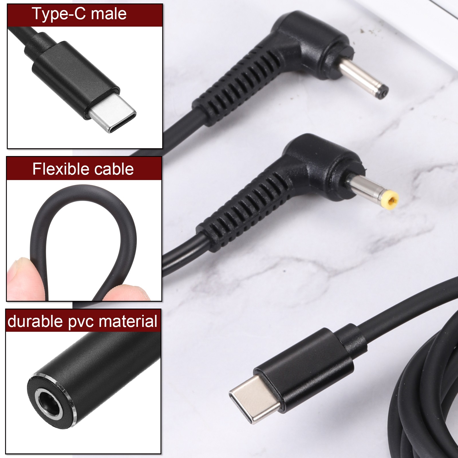 0.6FT USB C to DC PD Power Fast Charging Cable, 5.5mmx2.1mm 65W/5V/9V/20V(Black)