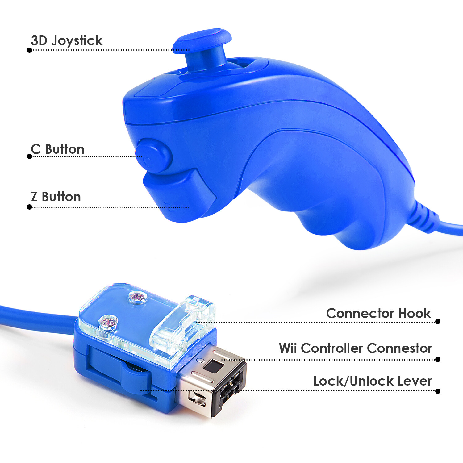 Nunchuck Wii Nunchuk Video Game Controller Remote For Wii & Wii U Console US