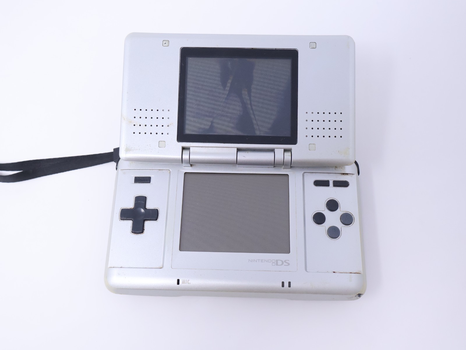 Nintendo DS Titanium Silver For Parts Handheld Console System Good Hinge