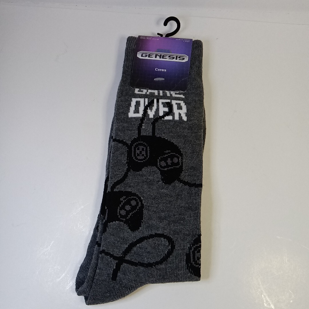New Sega Genesis Gray And Black Game Over Controller Crew Socks Sizes 6-12 Mens