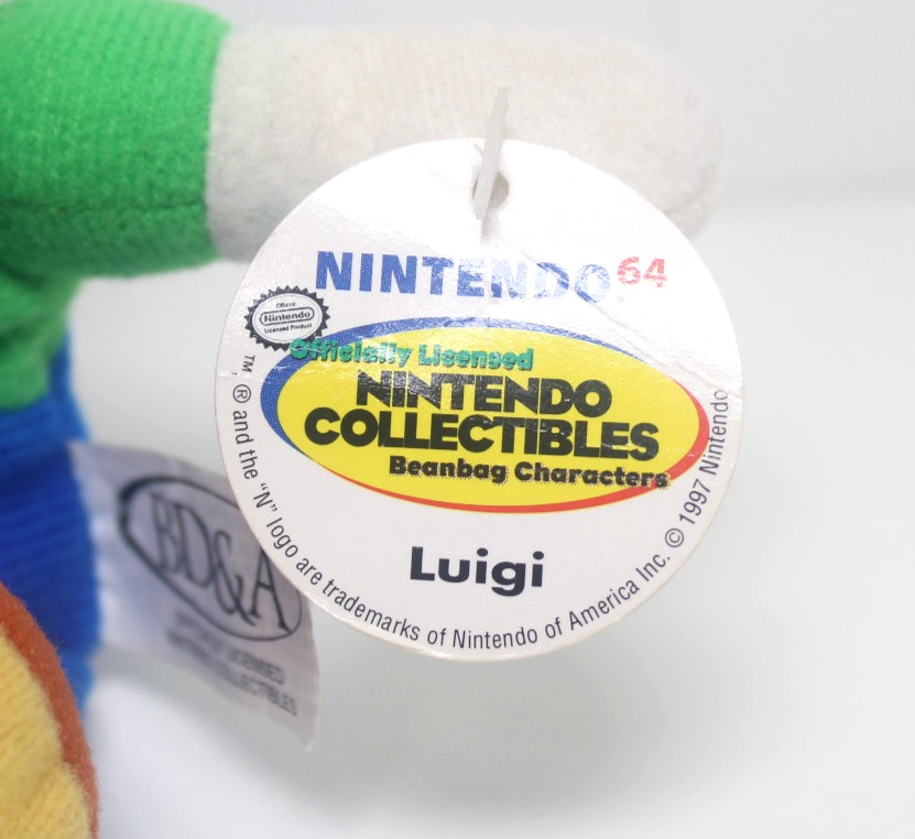 Vintage Nintendo 64 Luigi Beanbag Plush Doll + Hang & Tush Tag (BD&A, 1997)