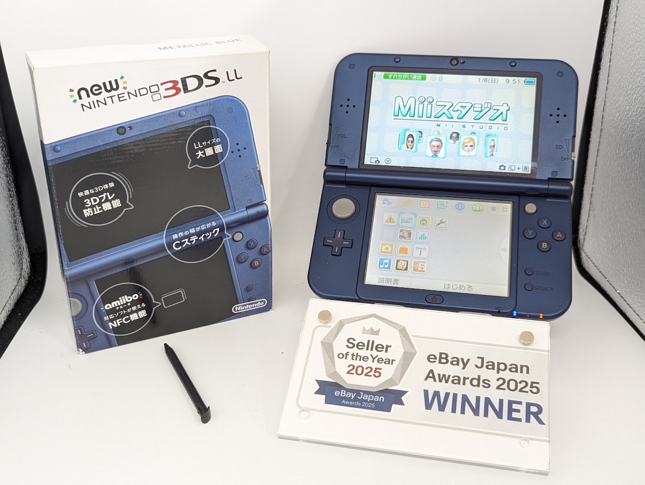 B755 Nintendo new 3DS LL XL console Metallic Blue w/box pen fx