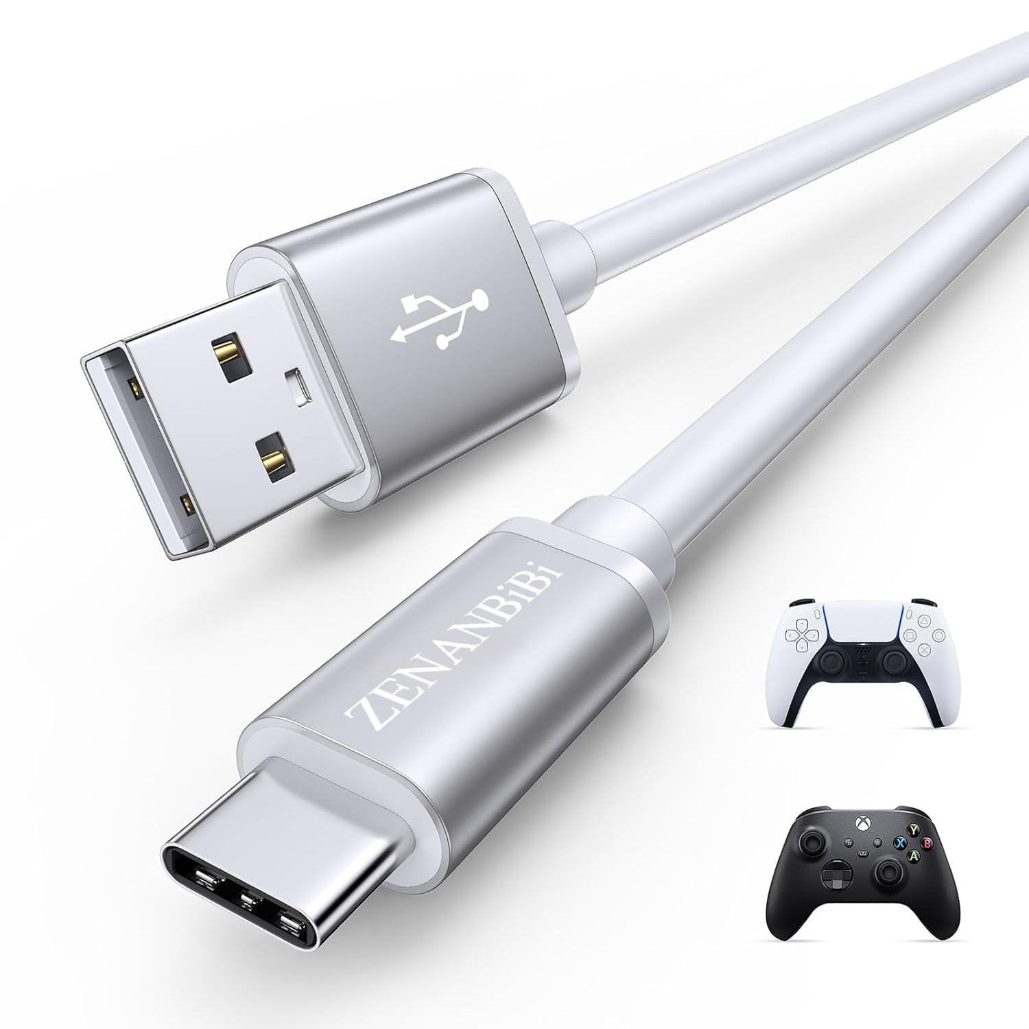 White PS5 USB C Charging Cable 10Ft, Long PS5 Controller Charger Cord, 10 Ft USB