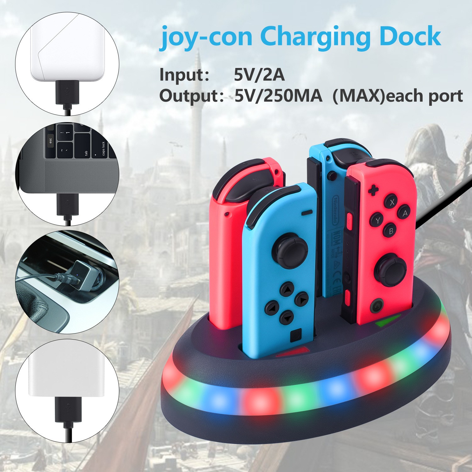 4 Slot Charging Stand DC 5V 2A Fast Charge Dock For Switch Joy-Con Gamep