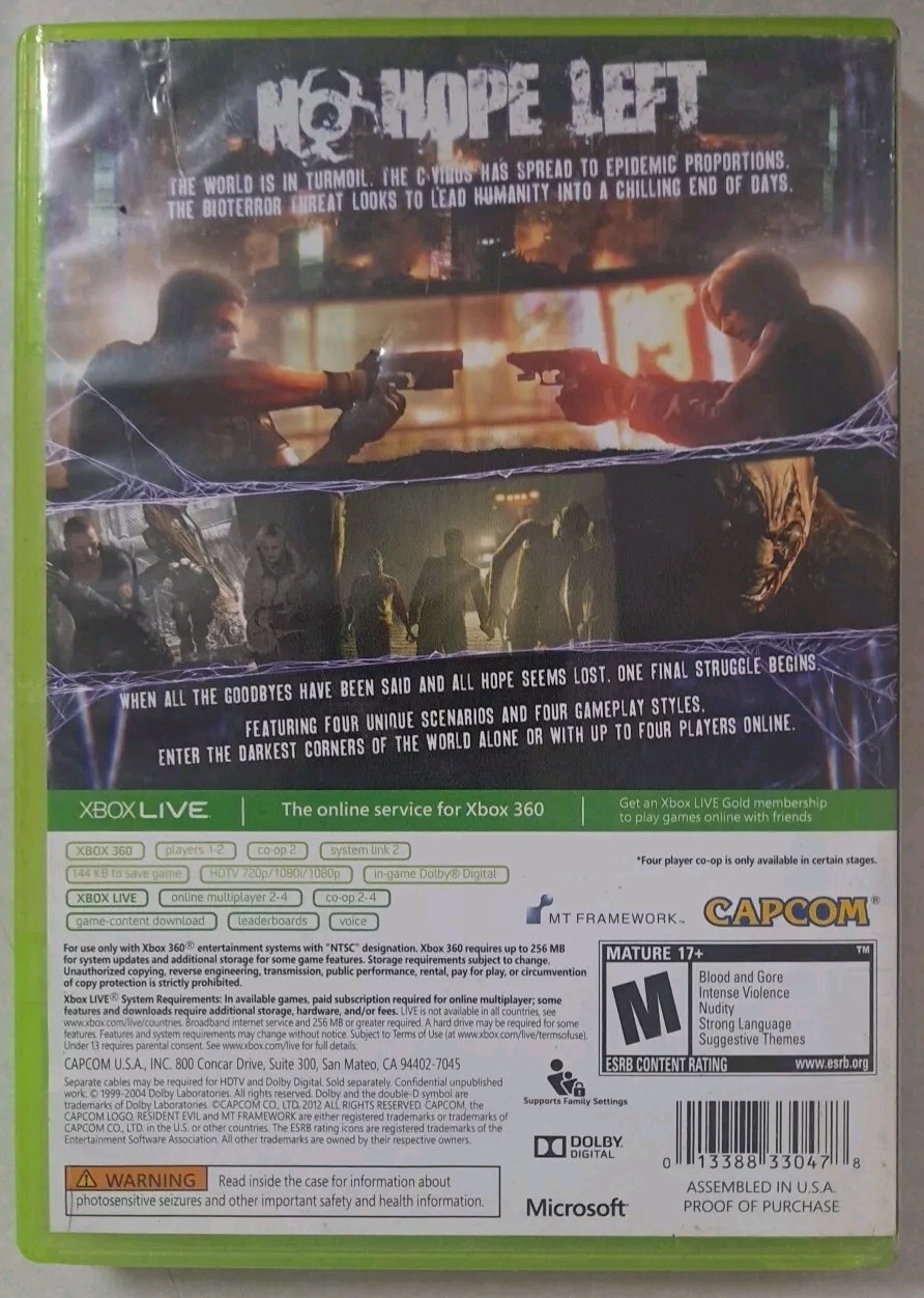 Resident Evil 6 (Microsoft Xbox 360, 2012) Missing Manual