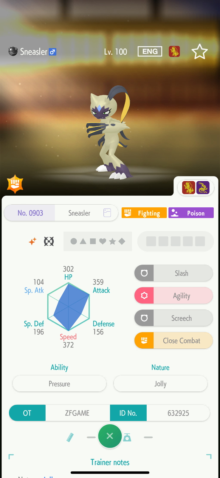 ✨6IV SHINY Sneasler + EVS🚀 POKEMON HOME✨Champions✨Online delivery⚡
