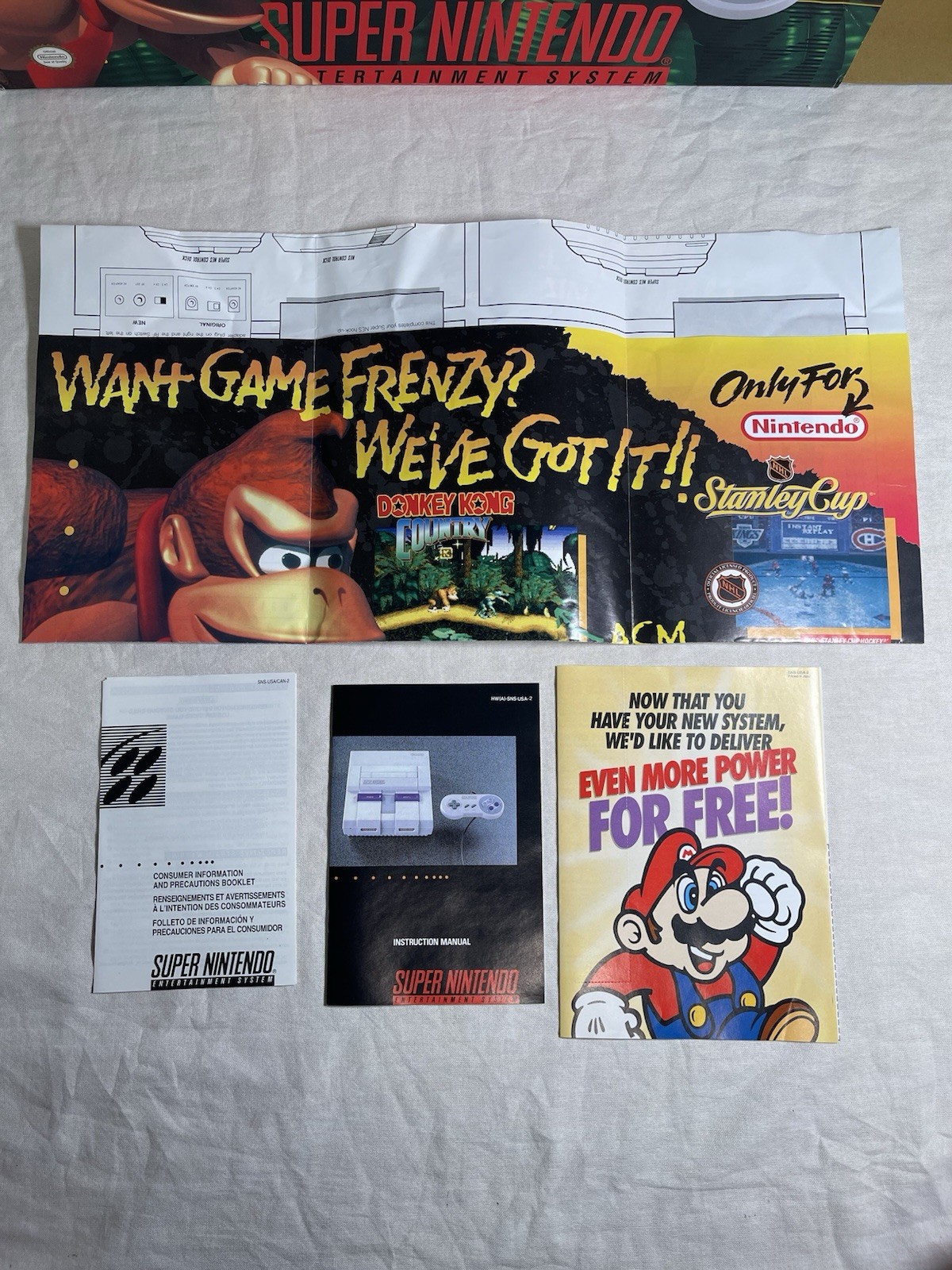 Super NES Donkey Kong Console Set CIB W/ Matching Serial Number – Tested!