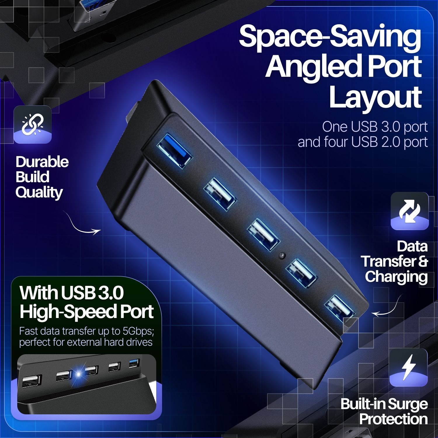 5 Port USB Hub for PS4 Slim USB 3.0 2.0 Adapter Accessories Expansion Hub PS4S