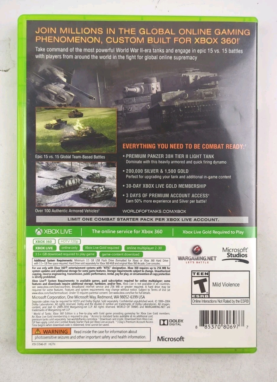 World of Tanks Xbox 360 Edition Unplayable Online Only Read Complete CIB