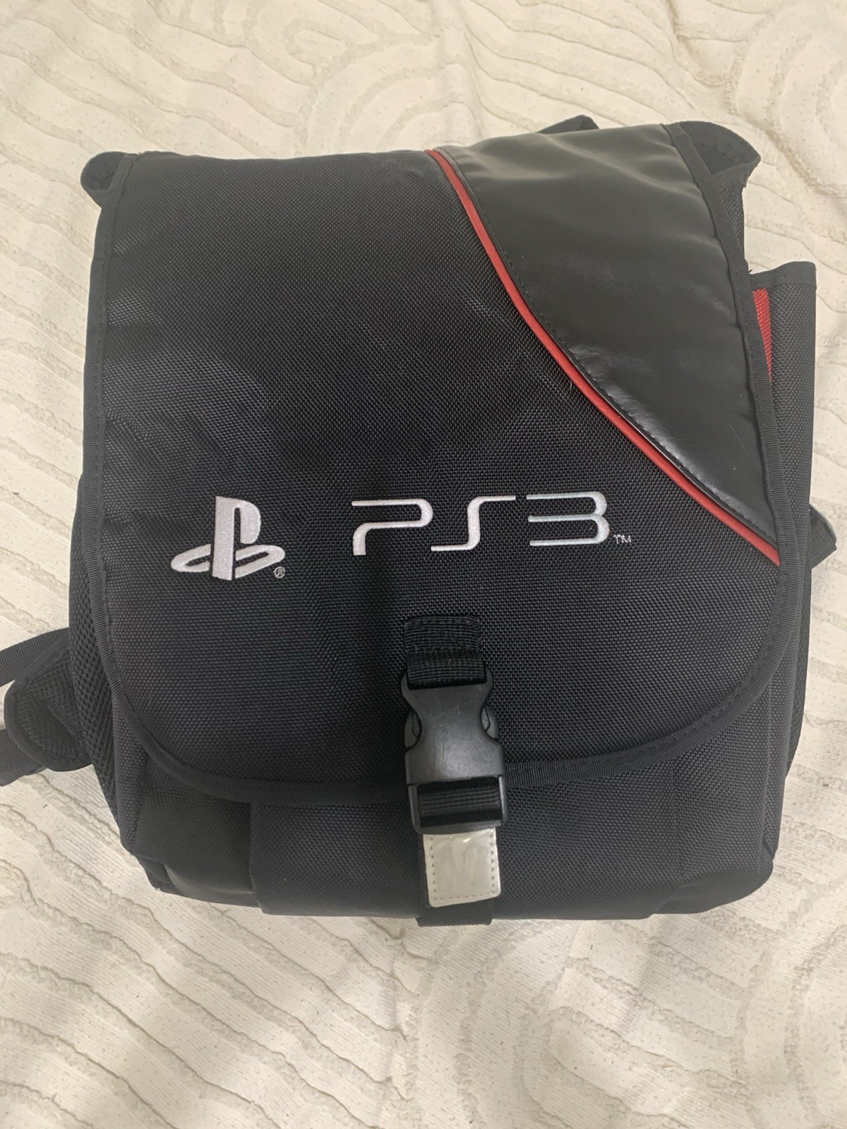 Sony PlayStation PS3 Backpack Padded Travel Carry Case Black/Red