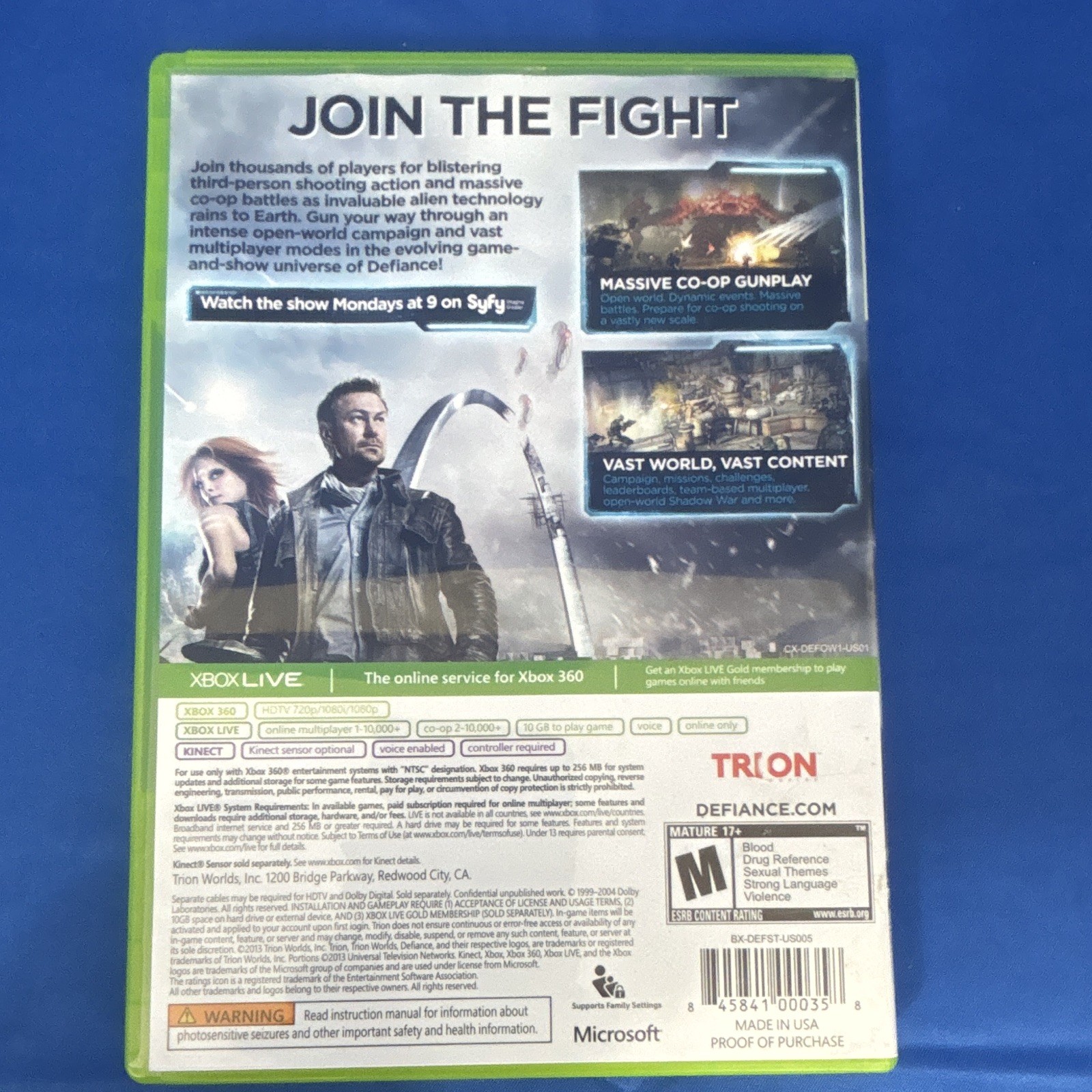 Trion Worlds Defiance Xbox 360 2013 M NTSC-U/C Shooter Manual Included