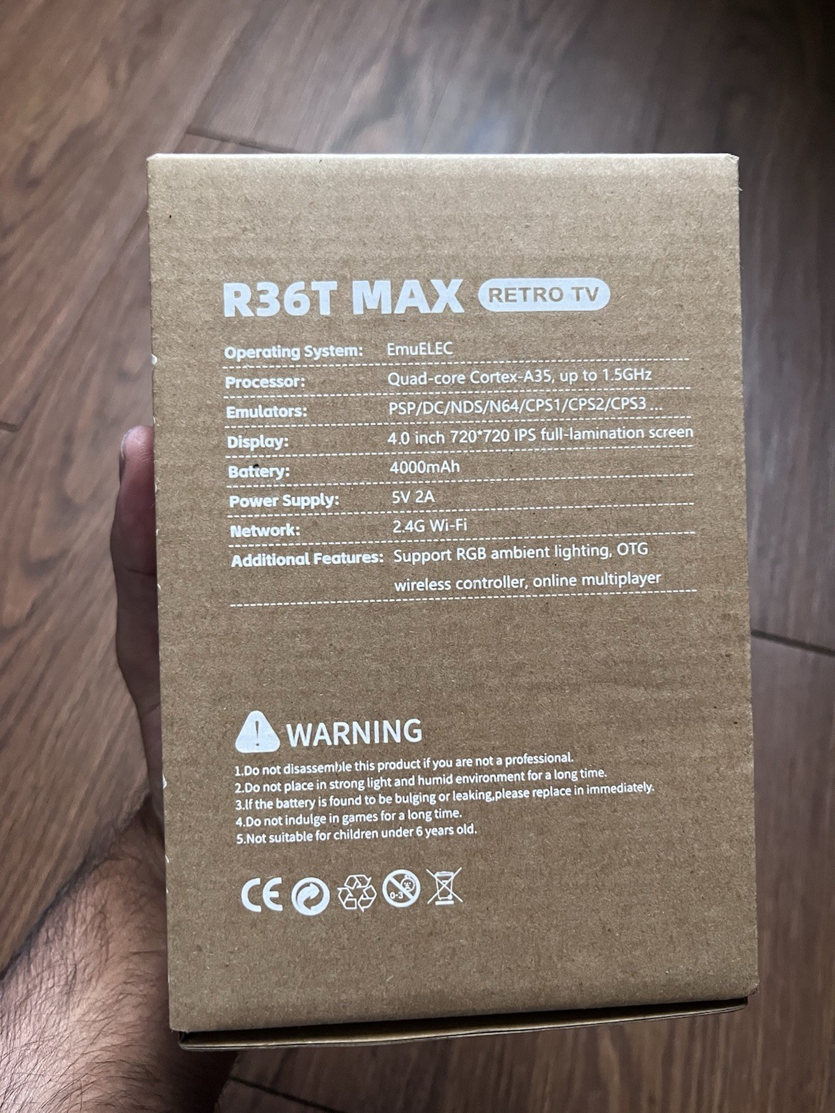 R36T MAX Retro TV Pink Handheld System Linux Wi‑Fi 64GB 720p Case Manual