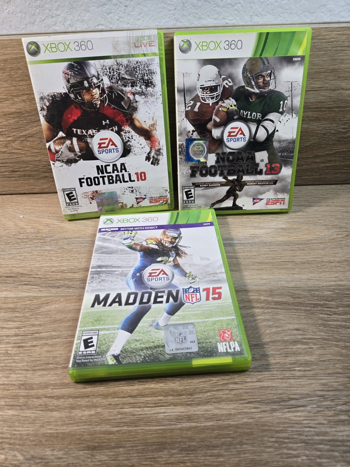 Lot Of 3 Football Xbox 360 Games. NCAA 10 & 13. Madden 15
