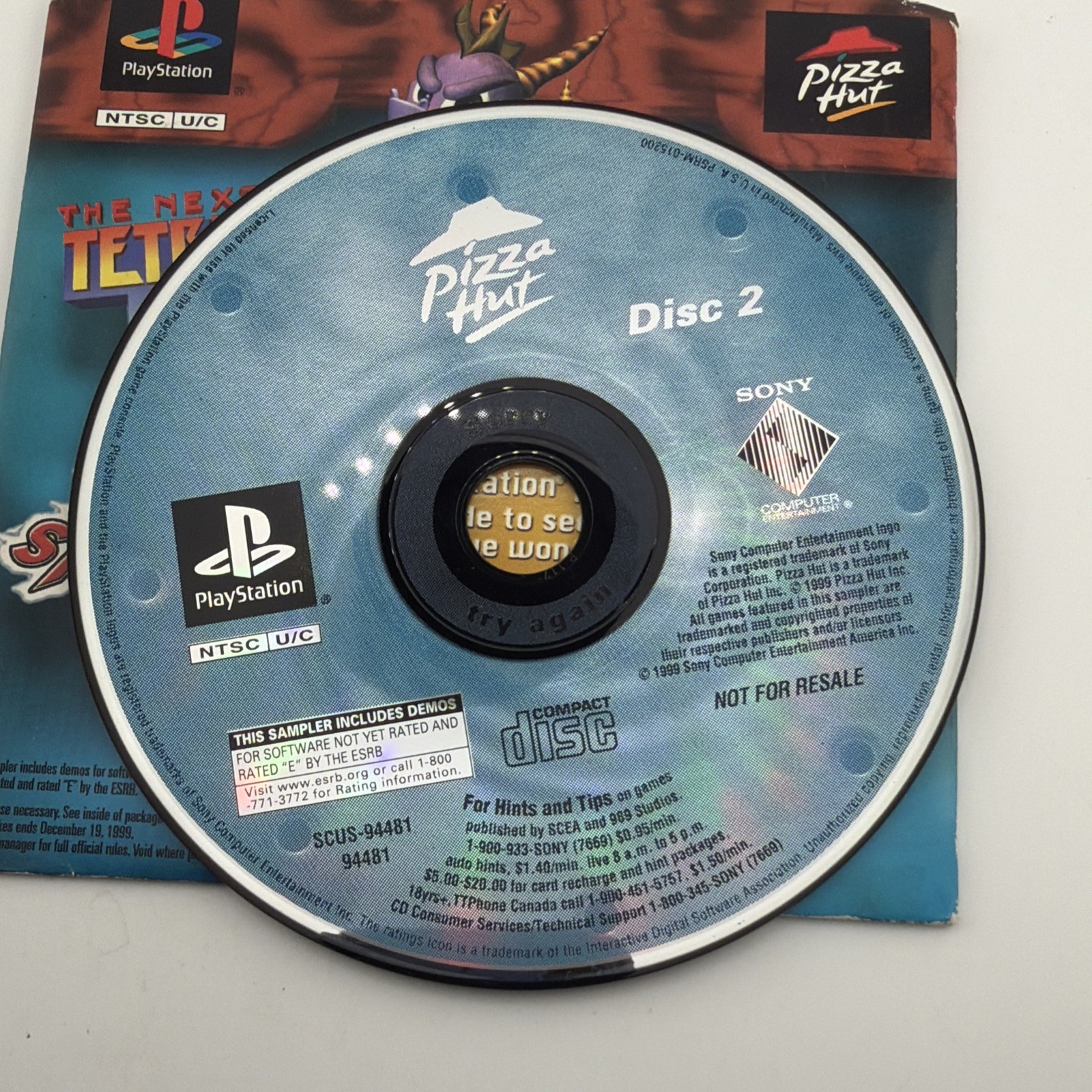 PlayStation Pizza Hut Disc Two Demo Sampler Spyro Tomb Raider Tetris