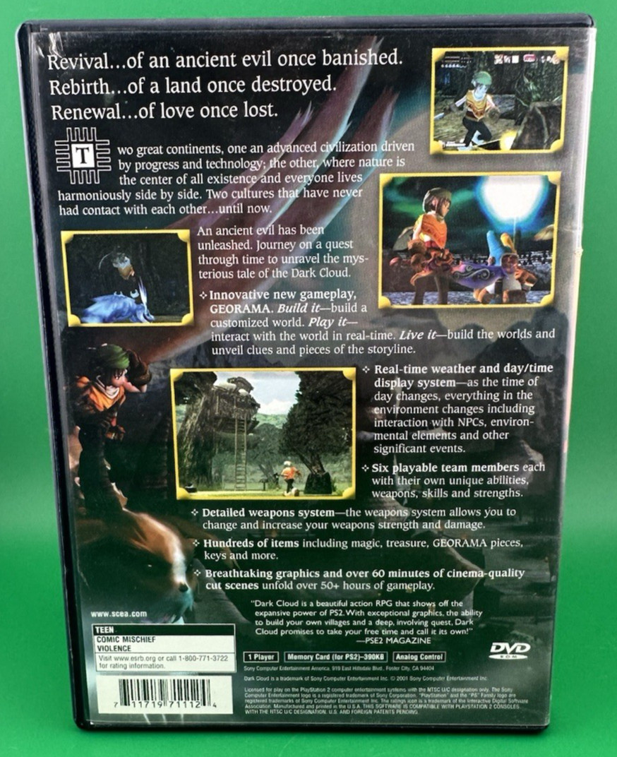 Dark Cloud (Sony Playstation 2, 2001) w/ Manual Preowned Free Shipping