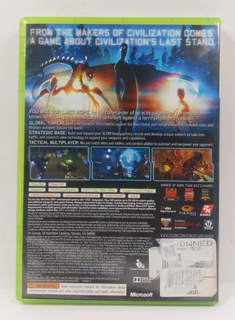 XCOM Enemy Unknown Xbox 360 Complete In Box Cib Manual