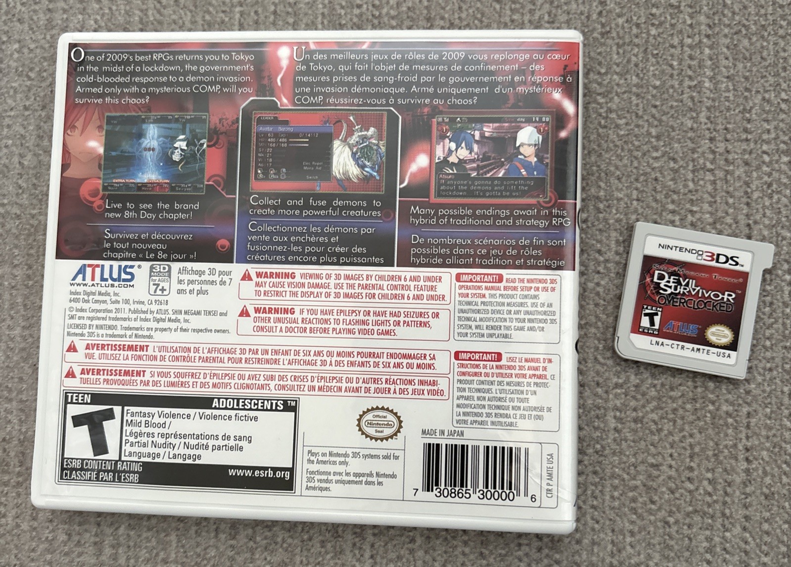 Shin Megami Tensei: Devil Survivor Overclocked (Nintendo 3DS, 2011) No Manual