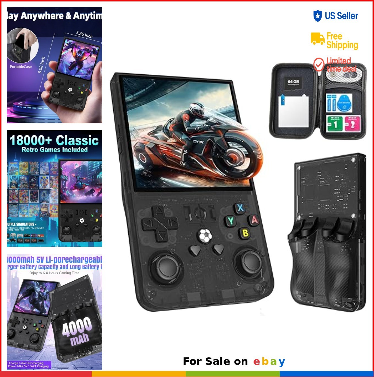 Retro Handheld Game Console 4 Inch IPS Screen 15000 Games Linux System