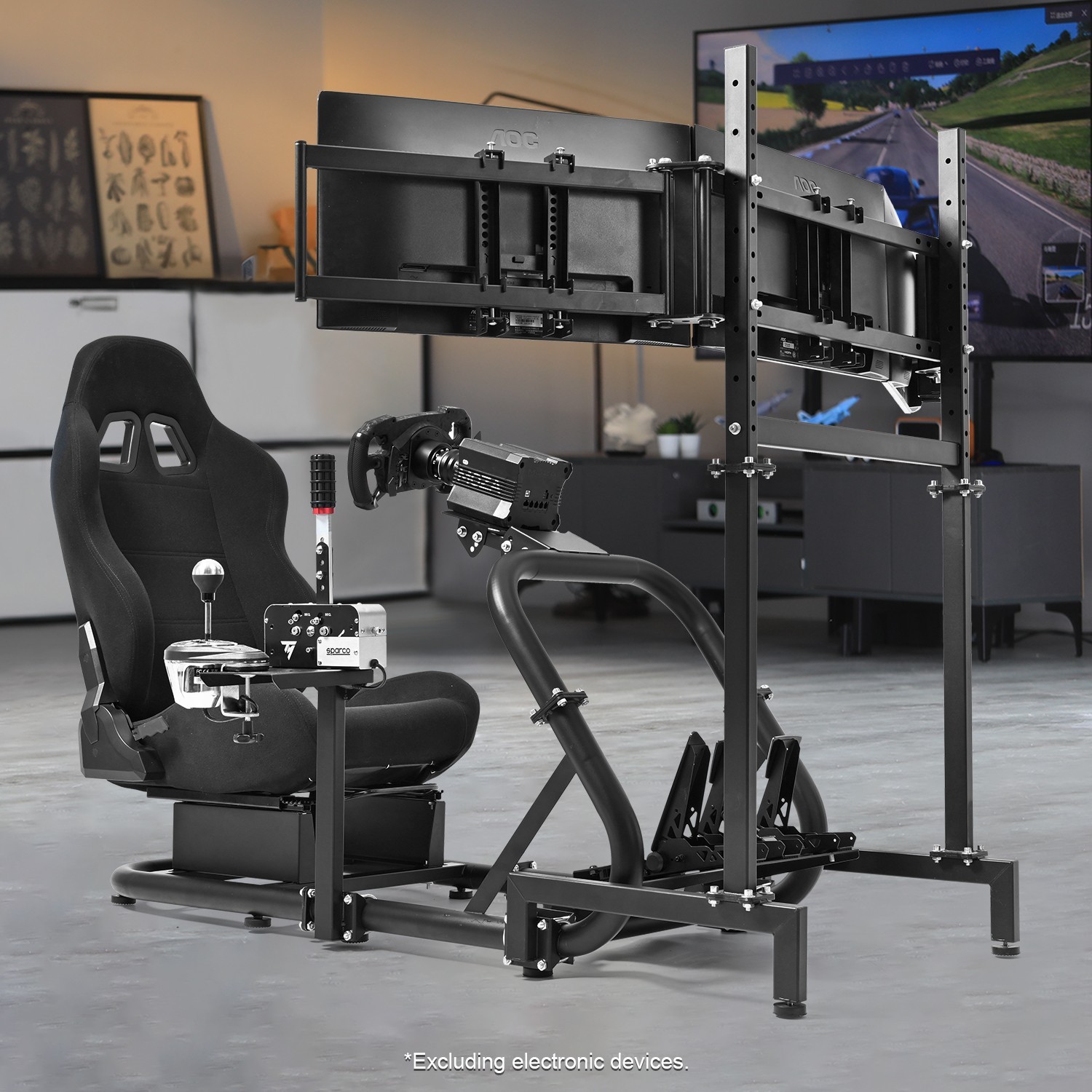 Marada Racing Simulator Cockpit With Seat &Triple Monitor Stand Fit Logitech G29