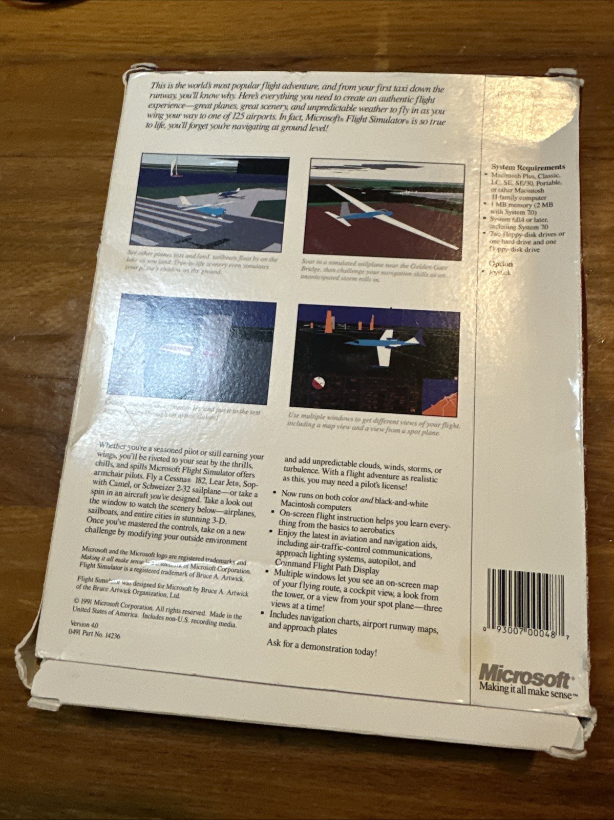 1991 Microsoft Flight Simulator 4.0 Apple Macintosh w/ Retail Box, 3.5″