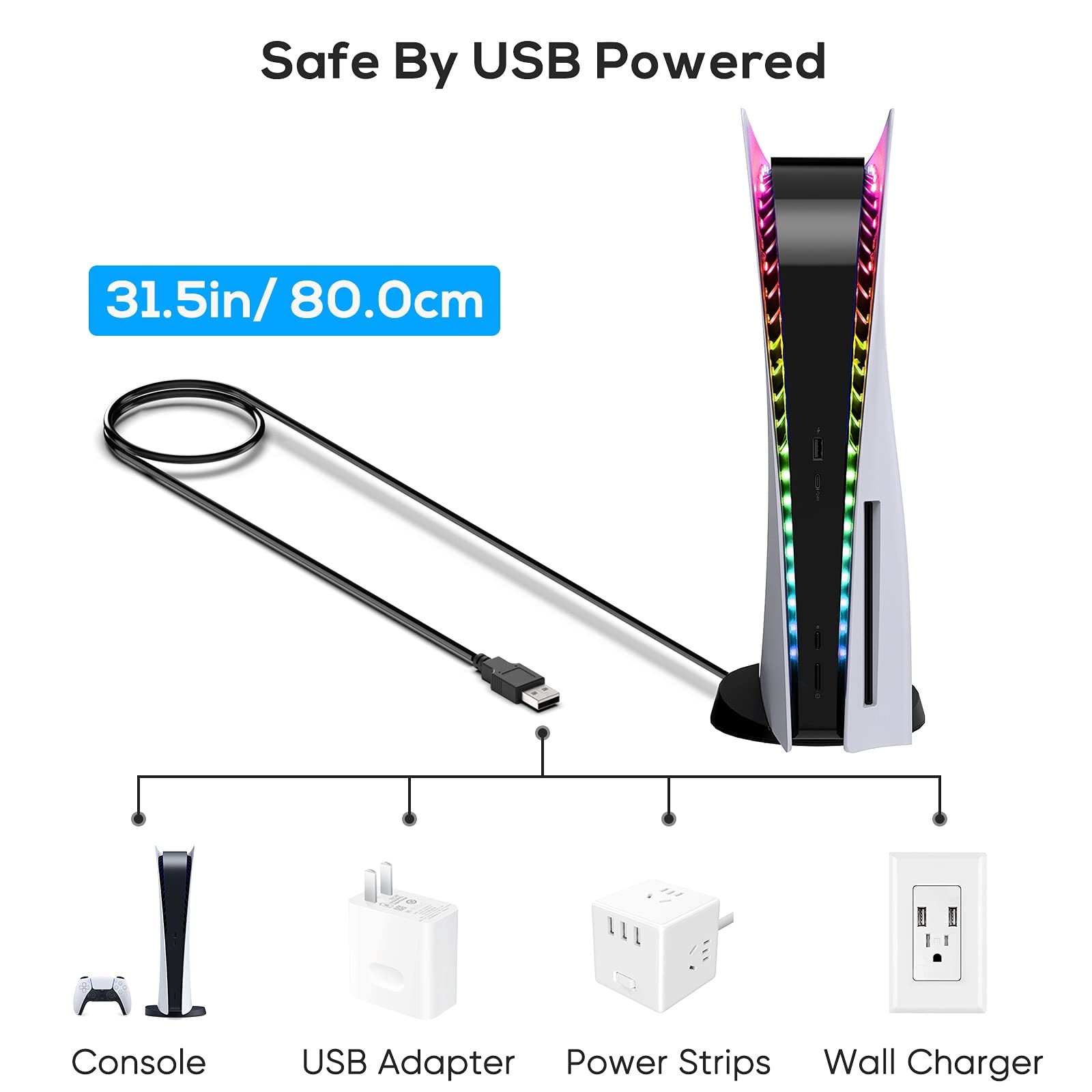 LED Light Strip for PS5/PS5 Pro/PS5 Slim, RGB 39 cm, (Red, Green, Blue)