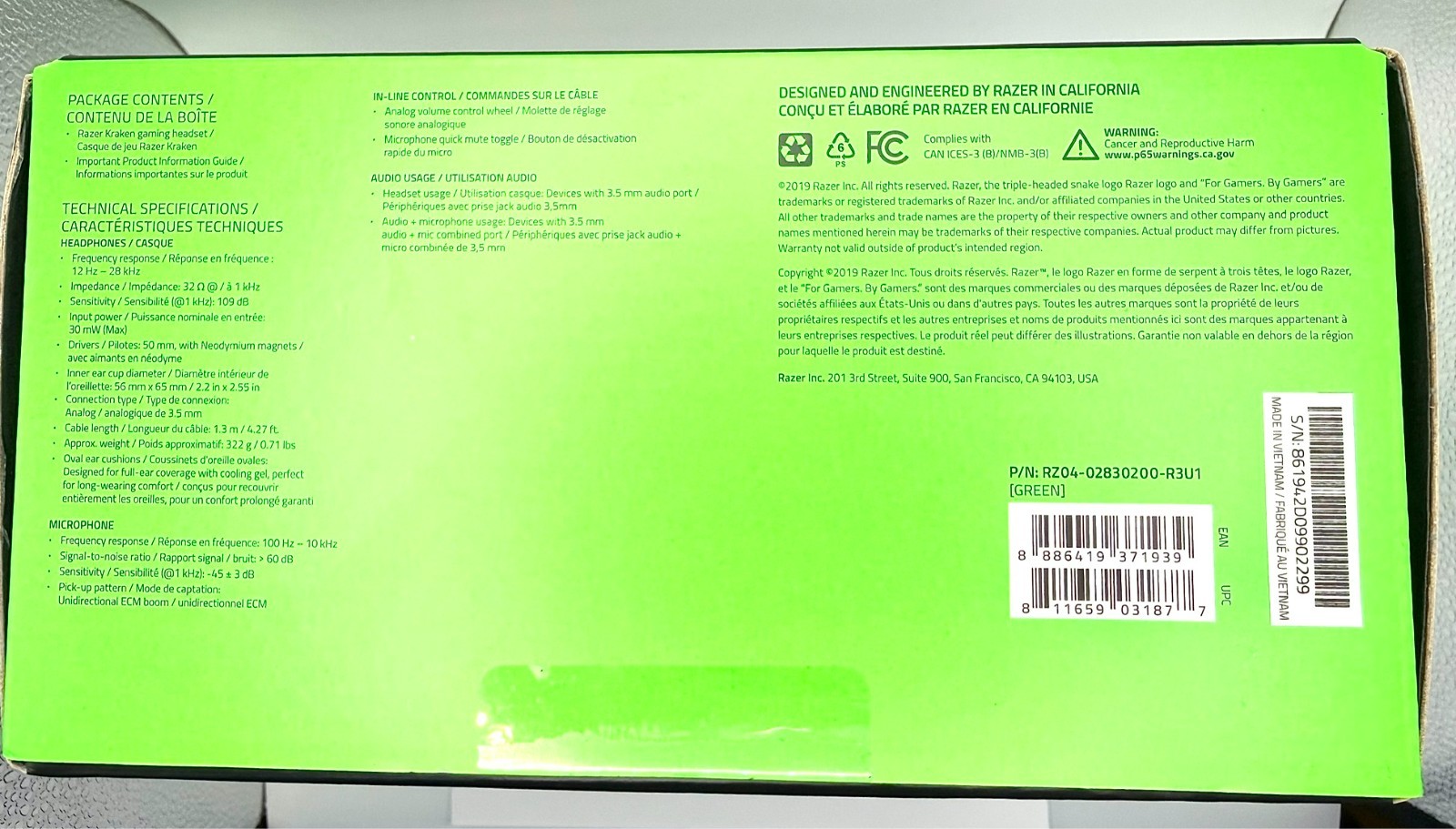 Razer Kraken Wired Gaming Headset Green Black – RZ04-02830200-R3U1 New Open Box