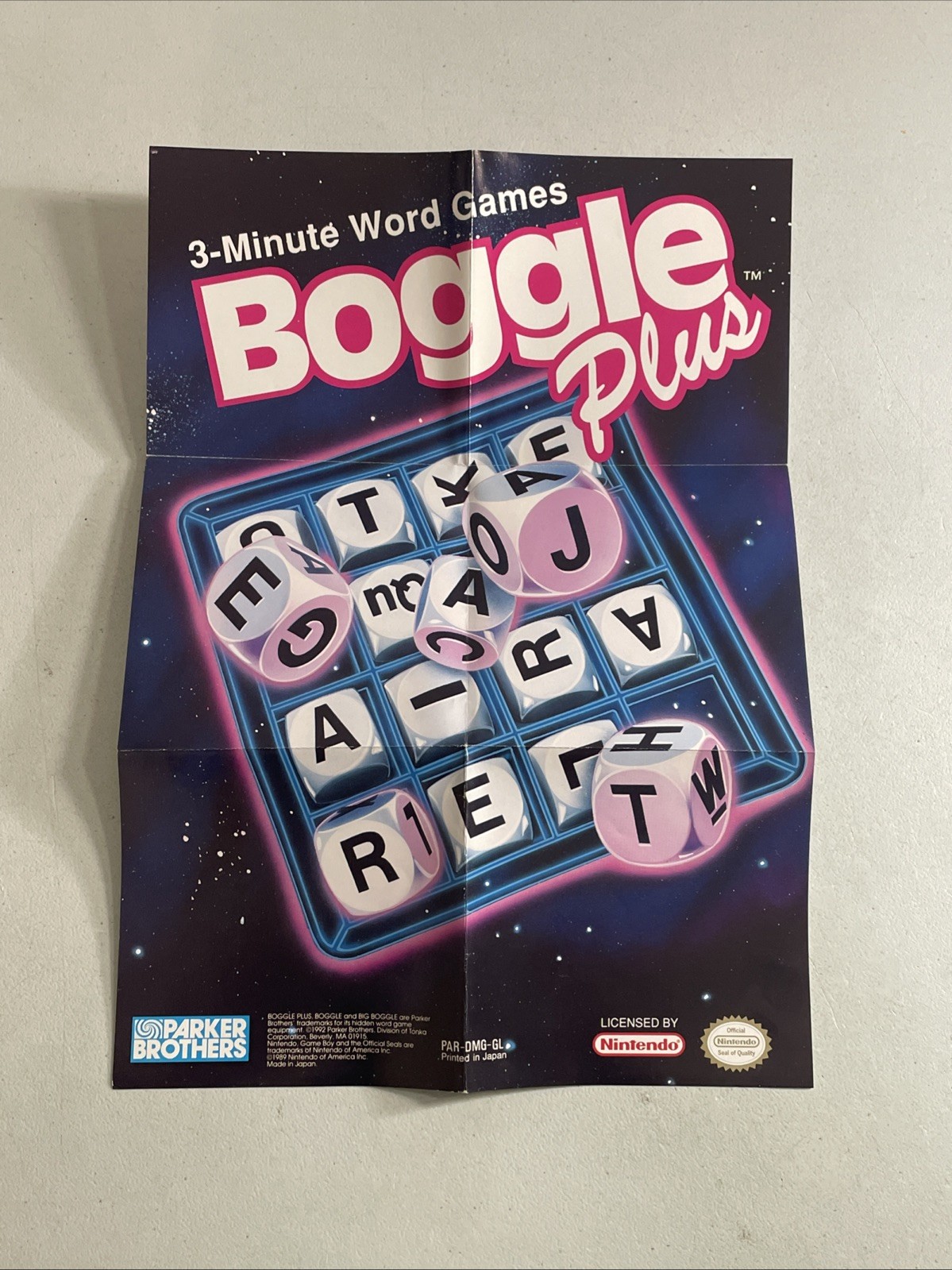 Nintendo Game Boy Boggle Plus Mini Fold Out Insert 8.25″ x 11.75″ Poster