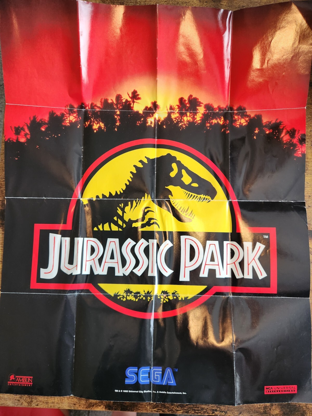 Jurassic Park Sega Genesis / Game Gear 1993 Fold Out Insert Poster