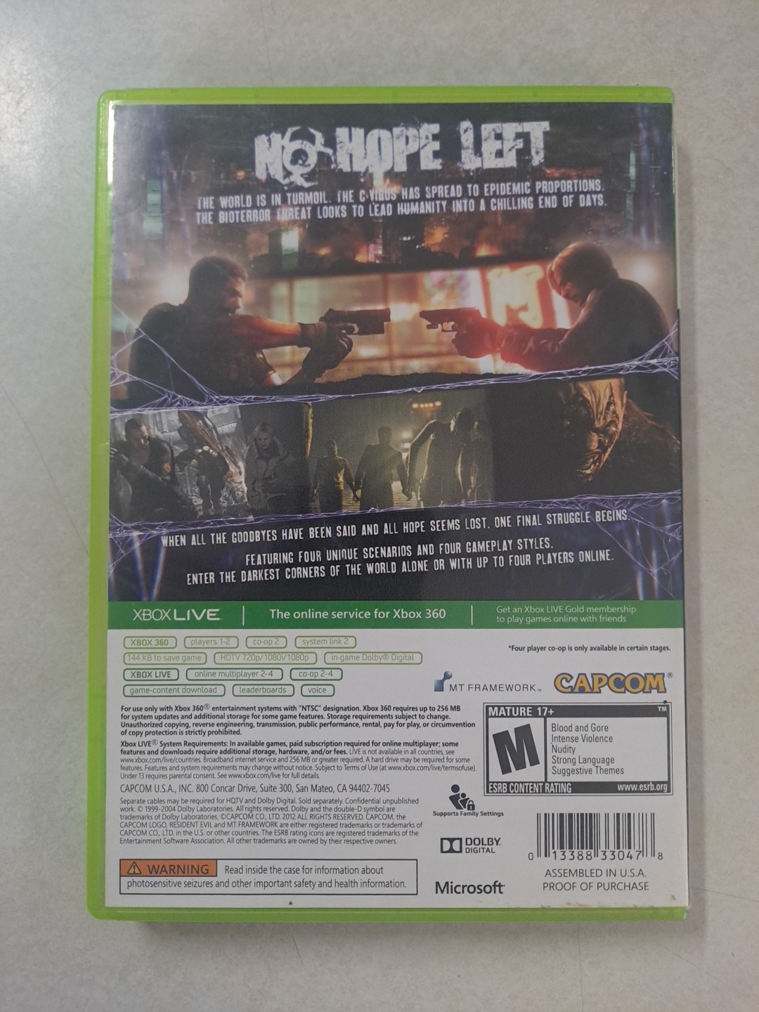 Resident Evil 6 (Microsoft Xbox 360, 2012) Missing Manual