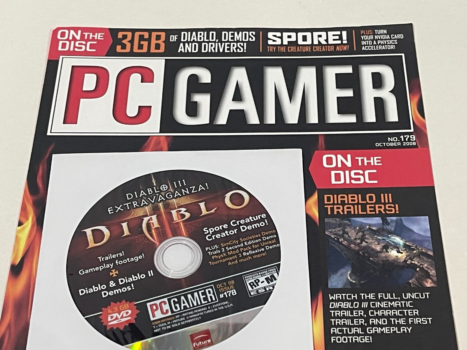 PC Gamer Demo Disc & Index Card Diablo 1 & 2 / Spore Creature Creator Oct 2008