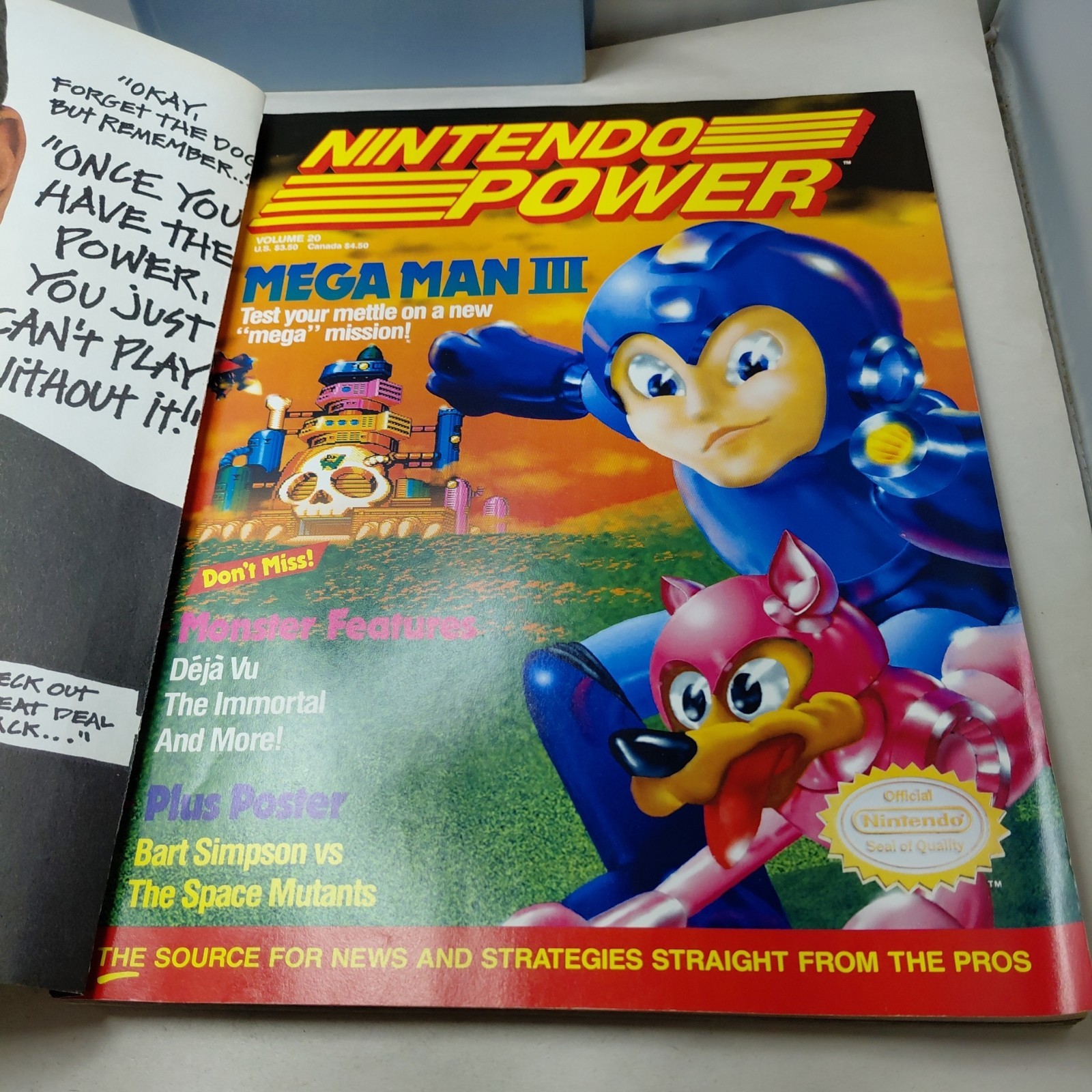 Nintendo Power Vol #20 Mega Man III Bart Simpson Poster Attached Great Condition