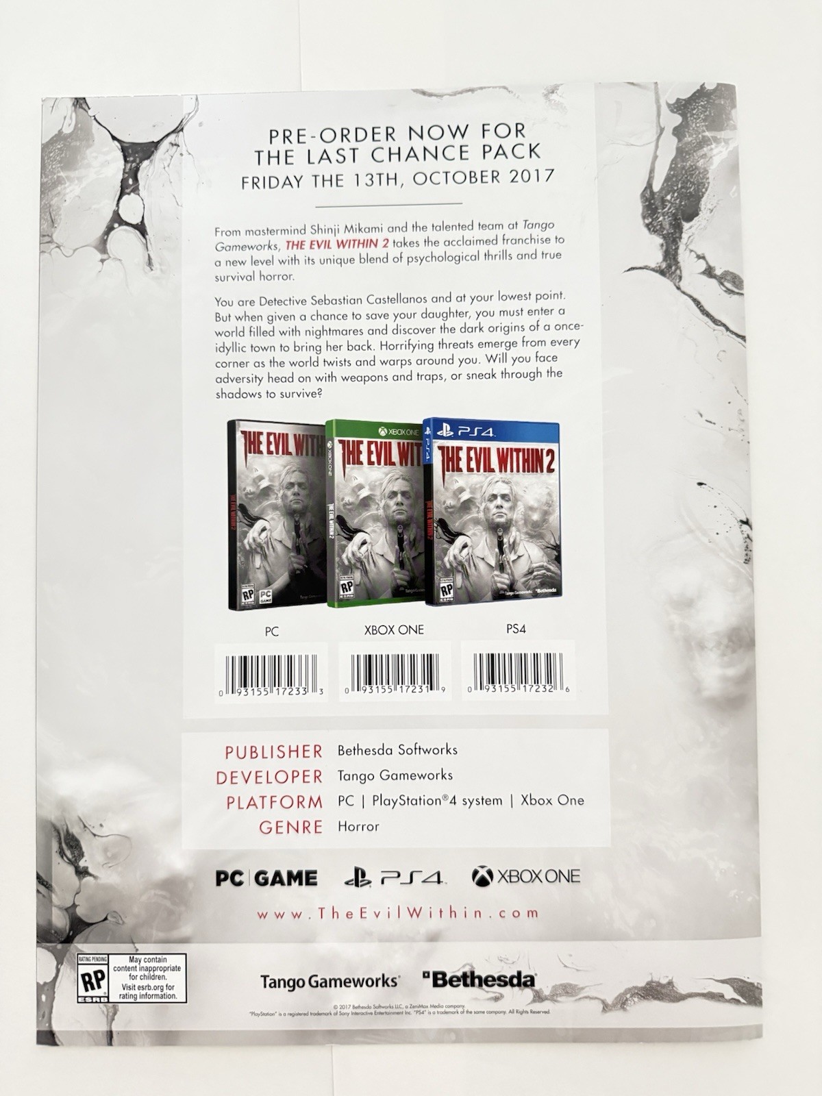 The Evil Within 2 Launch Kit and Standup Display Rare GameStop Exclusive /4500