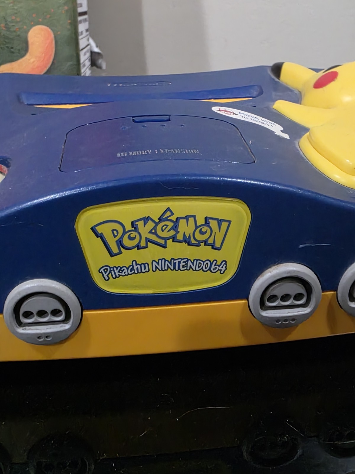 Pikachu Nintendo 64 W Cables, No Controller, Still Has Original Sticker